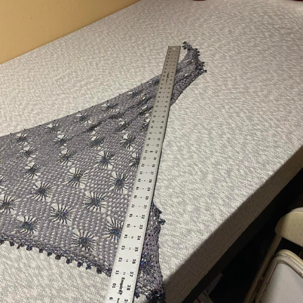 Handmade crochet shawl gray/Blue sequins one size fits all. SKU-A283